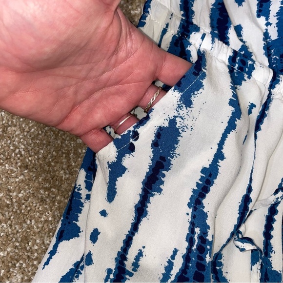 Solitaire Swim jumpsuit blue white tie dyed romper strapless elastic ankle SZ M - Picture 4 of 10